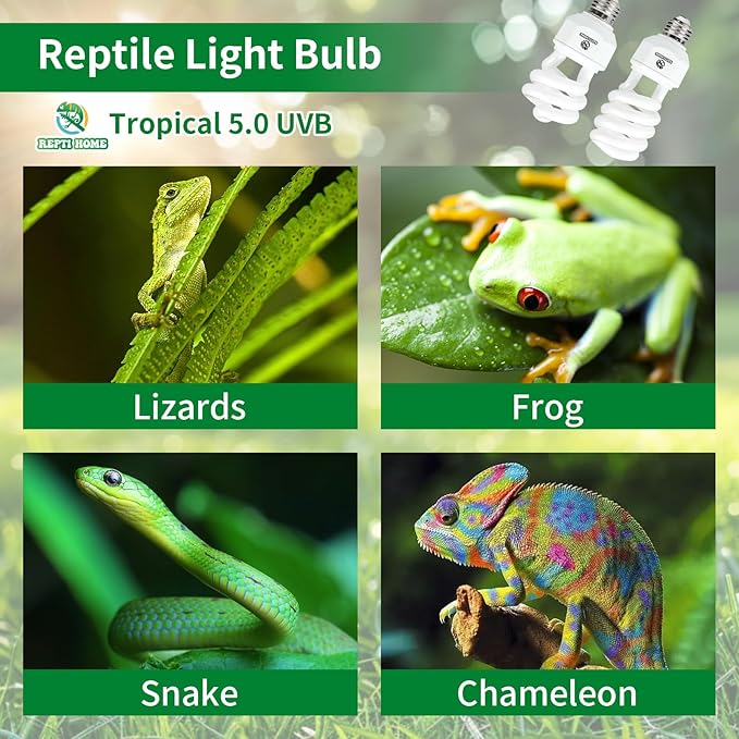 UVA UVB Reptile Light 23W 5.0,Tropical & Sub-Tropical Terrarium Compact Fluorescent Lamp,UVB Reptile Light Bulb for Snake,Chameleons,Iguanas,Turtles
