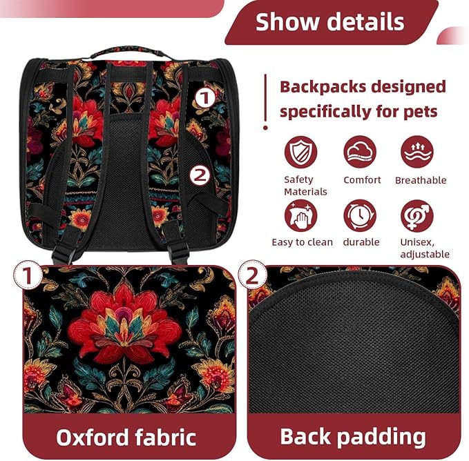 Airline Approved Soft Sided Pet Carrier, Motifs African Boho Paisley Floral (27) Pet Travel Bag for Cats & Dogs, Durable, Breathable Pet Travel Bag for Airplane, Car & Train