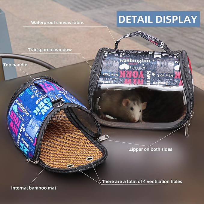 Transparent Small pet Carrier, Adjustable Shoulder Strap, Detachable Bamboo and Rattan Lining Suitable for Ventilated Bird Backpacks for Sugar Gliders, Hamsters, Rats, and Parrots (Blue)