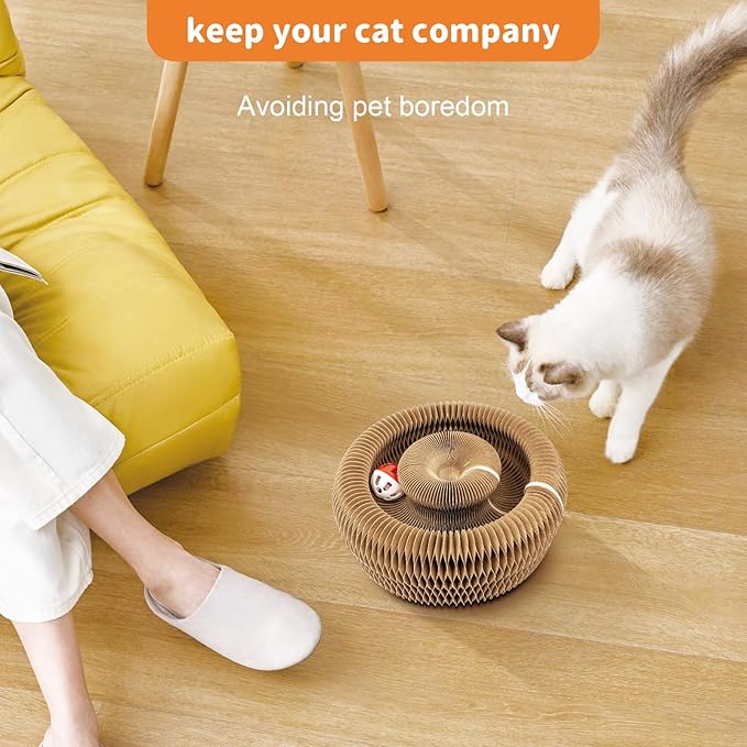Collapsible Cats Cardboard Scratcher Interactive Pet Toys for Indoor Cats with Ring Ball Magnetic Kitten for Chase Scratch Cat