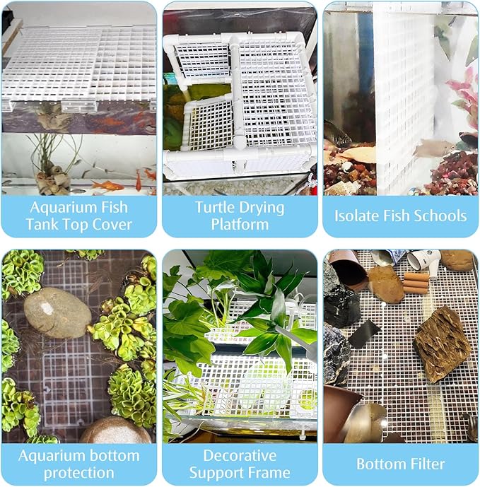 Hamiledyi Plastic Aquarium Divider with Clips Grid Panel Aquarium Lid Hood Fish Tank Divider Filter Bottom Isolation Pane Separator for Mixed Breeding(8 PCS,White)
