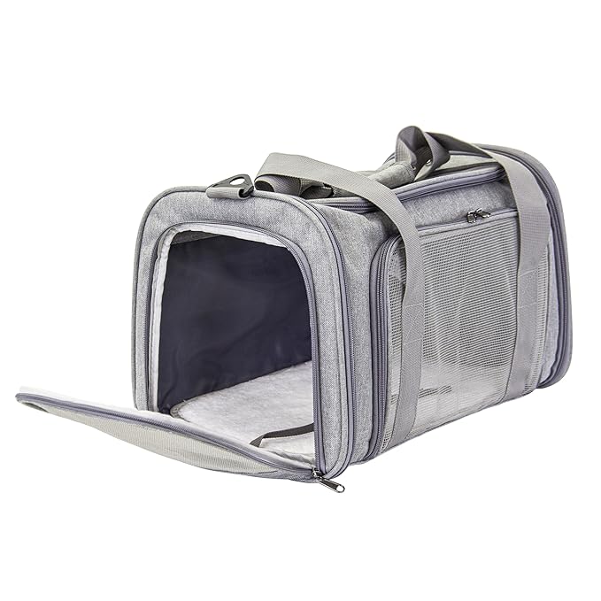 dbest products Pet Smart Cart Sport, Soft Sided Collapsible Cat Carrier Airline Approved with Mesh Panels and Easy Side/Top Loading, Grey