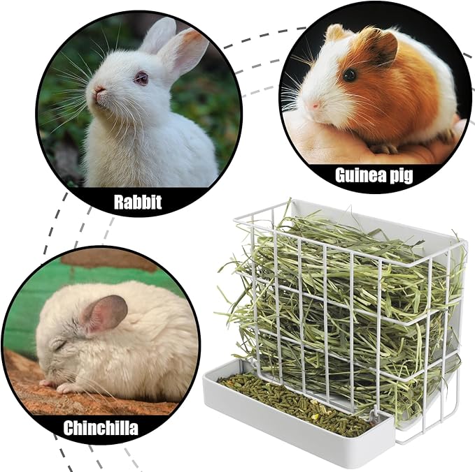 Large Hay & Feed Two in One Feeding Rack Rabbit Hay Rack with Hook Heavy-Duty Metal,Internal Sloping Design，Hay Feeder for Bunny,Rabbit，Chinchillas,Comes with Two Multifunctional Zippers