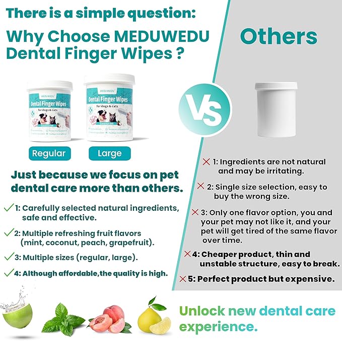 Wider Dental Care Finger Wipes 60 Counts,Teeth Cleaning Finger Wipes for Dogs & Cats,Reduces Plaque & Supports Oral Freshness, Small Animal Stain Removers, Coconut Scent