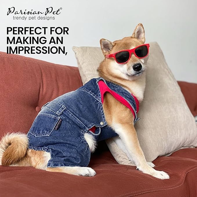 Parisian Pet Denim Overall - Blue Dog Jeans Outfit - Breathable Puppy Jumpsuit Costumes - Machine Washable Overall for Dogs - Dog Clothes for Large Dogs - 2XL