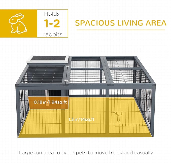 PawHut Rabbit Hutch Bunny Cage with Openable Main House, Indoor Outdoor Waterproof Rabbit House, Guinea Pig Cage for Rabbits, Chickens, Ducks, Small Animals with Three Ventilation Doors, Gray
