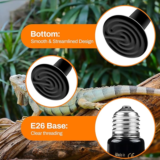BN-LINK 150W Reptile Heat Lamp 2-Pack, Ceramic Heat Emitter Bulbs, No Light Heat Lamp for Reptiles, Chickens, Lizard, Turtle, Snake