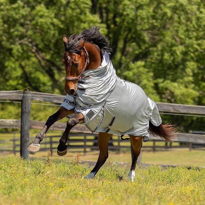 Equinavia Aktiv Athletic Detachable Neck Fly Sheet | Ultralight Poly Fabric | Extended Protection - Silver Gray - 84 in