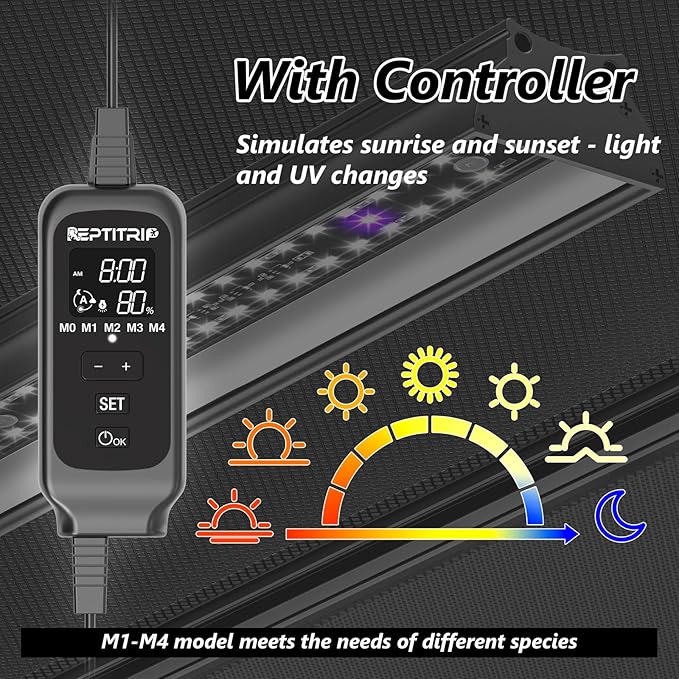 39-INCH LED UVB Light for Reptiles, LED Reptile Light Fixture Controller with Dimming and 4 UVI Modes, 27W Aluminum UVA UVB Lamp for Turtles, Snakes, and Bearded Dragons, 6500K