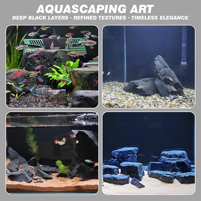 Unocho Fish Tanks Stone 20lb Natural Black Slate Rocks for Aquariums Paludarium Decorative Aquascaping Stone for Reptile Terrariums Bonsai Gardens Indoor Outdoor(3"-9"-8pcs)