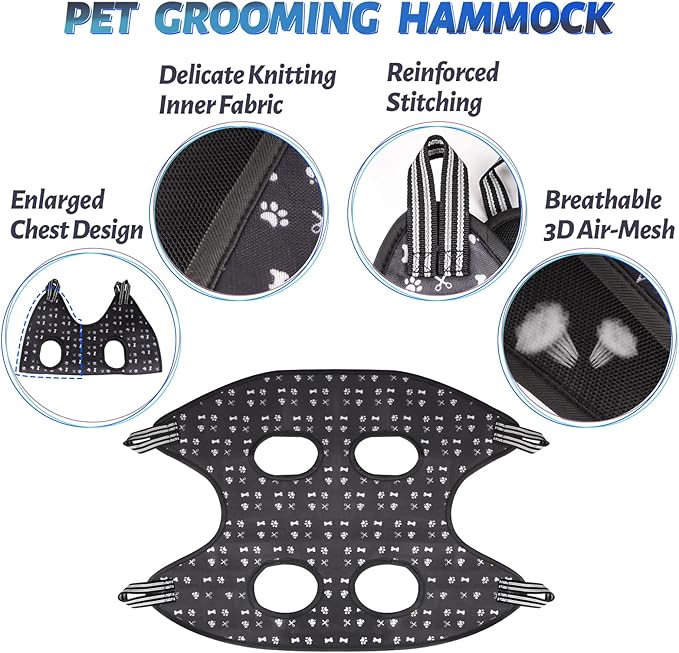 Dog Grooming Hammock Harness for Nail Trimming (L 50lb), Dog Sling Holder Hanger for Clipping Nails