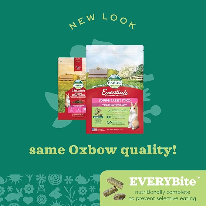 Oxbow Essentials Rabbit Food, Young Rabbit, Made with Oxbow Timothy, Pet Food Pellets for Bunnies, Small Animal Pet Products, Made in USA, High Fiber Bunny Supplies, 10 lb. bag