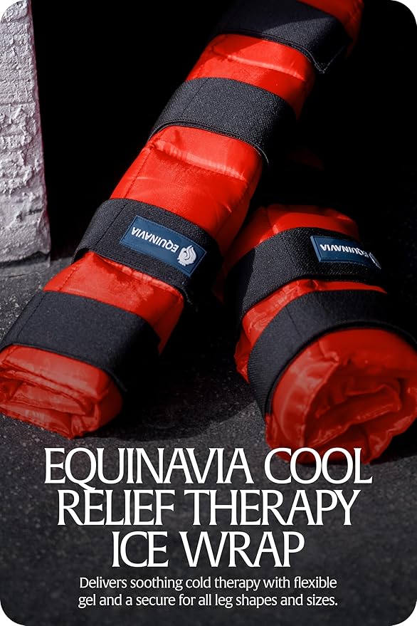 Equinavia Cool Relief Therapy Ice Boots Leg Wraps for Horses, Gel Pack with Adjustable Straps | 16.5" x 15.5" Single - Red - Single - One Size