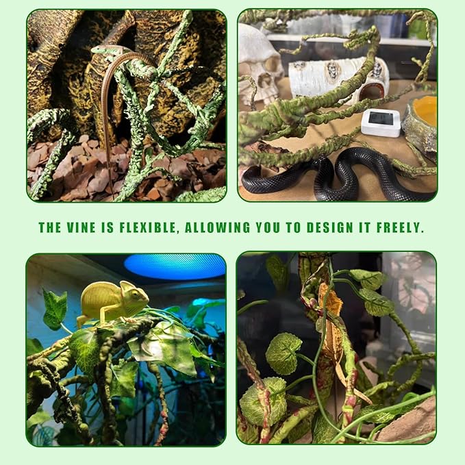 BNOSDM Reptile Jungle Vines Flexible Bend-A-Branch, 3.6Ft Reptile Climbing Branches, Chameleon Flexible Vine Decor,Terrarium Plants Decoration Accessories for Lizard Gecko Frog Snake