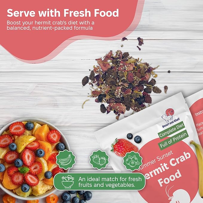 Summer Sunset Wild Hermit Crab Food – Silkworms, Berries & Rose Petals – 56g – Snout and Shell