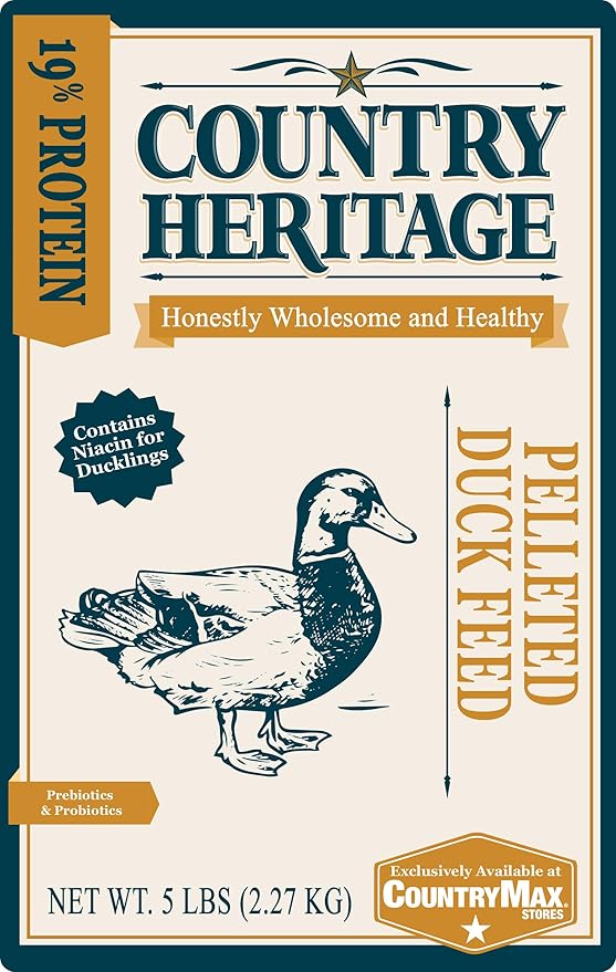 Country Heritage Duck Feed – Pellets for All Life Stages (19% Protein with Prebiotics & Probiotics) (5 Pounds)