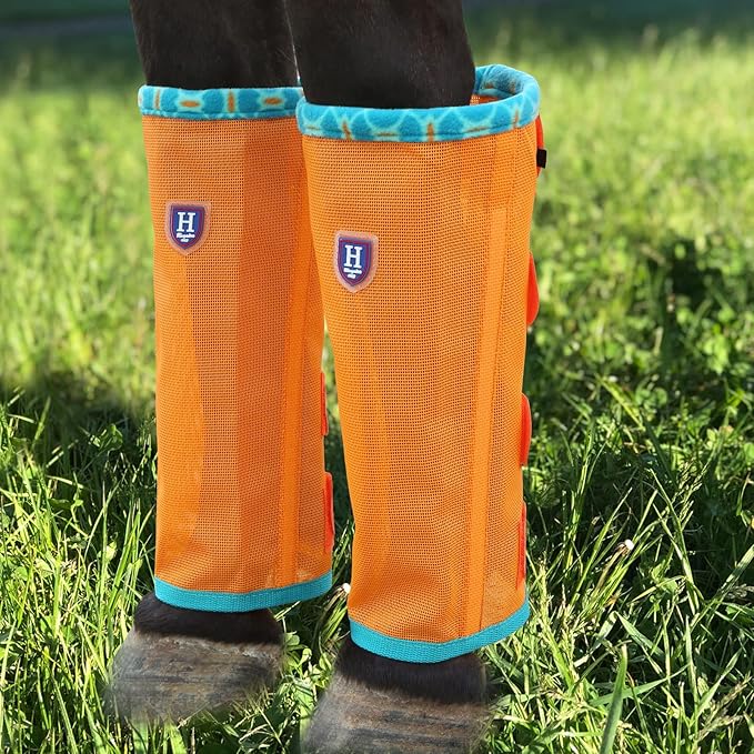 Fine Mesh Fly Boots Loose Fitting & Non-Slip Horse Fly Leggings Fleece Air Flow (Set of 4)