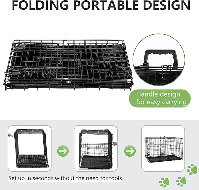 FDW Dog Crate 36-Inch Dog Cage Foldable Metal Kennel with Leakproof Tray Foldable Design Indoor Outdoor Use for Medium Dogs,Dark Black