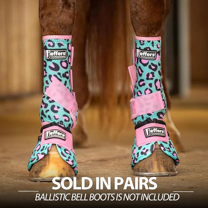 Jeffers Expression Protective Horse Boots 1 Pair, Party Cheetah- Safe Neoprene Leg Guards, Comfortable Fit, Durable Strap Closures, Front & Hind Support, Accessories for Travel & Riding - Large