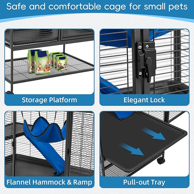 HABUTWAY 36.5''H Large Metal Rolling Ferrets Cage, 2-Tiers Small Animal Cages, Cage for Rats/Chinchillas, 0.5'' Bar Spacing for Ferret,Small Animal Cage w/Removable Ramp & Platform