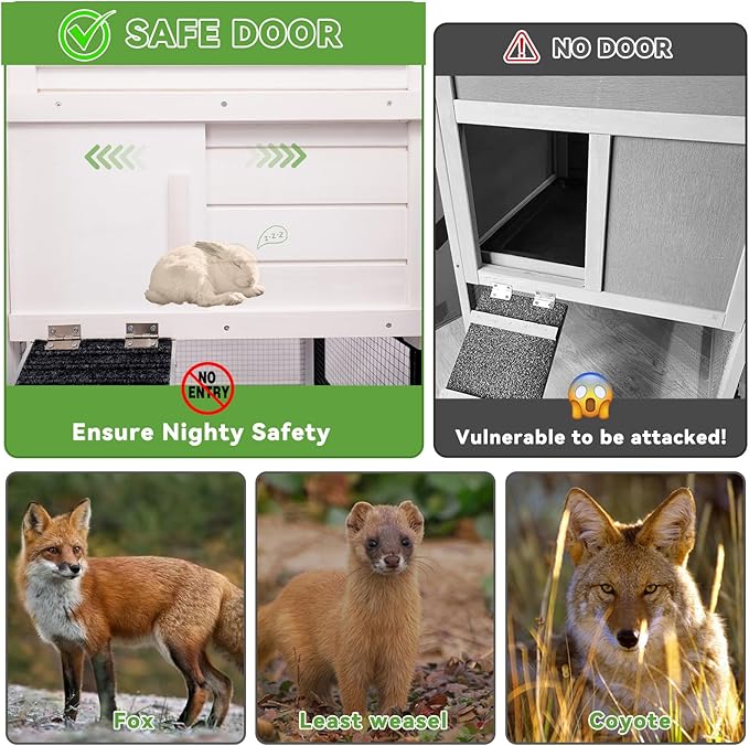 Rabbit Hutch Bunny Cage Indoor/Outdoor, Small Chicken Coop, with Metal Mesh Floor & Removable Tray, Secure Sliding Door, Chew-Resistant Rug Ramp