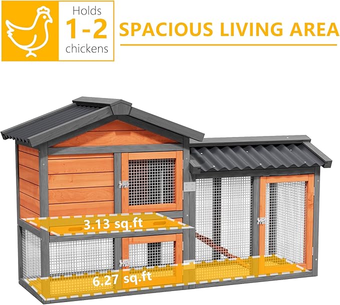 Chicken Run Coop, Wooden Duck Coop Outdoor 2-Tier Hen House All Weather Used Poultry Quail Cage Rabbit Hutch Pet Hideout with Ramp for Small Medium Animals-Expandable Design (Brown)