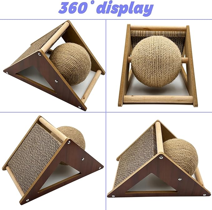 Rabbit Scratching Pad Cardboard, Natural Sisal Bunny Scratch Ball 2-in-1 Rabbits Enrichment Toys Pet Scratcher Interactive Toy for Indoor Bunnies Ferrets Chinchillas Small Animals