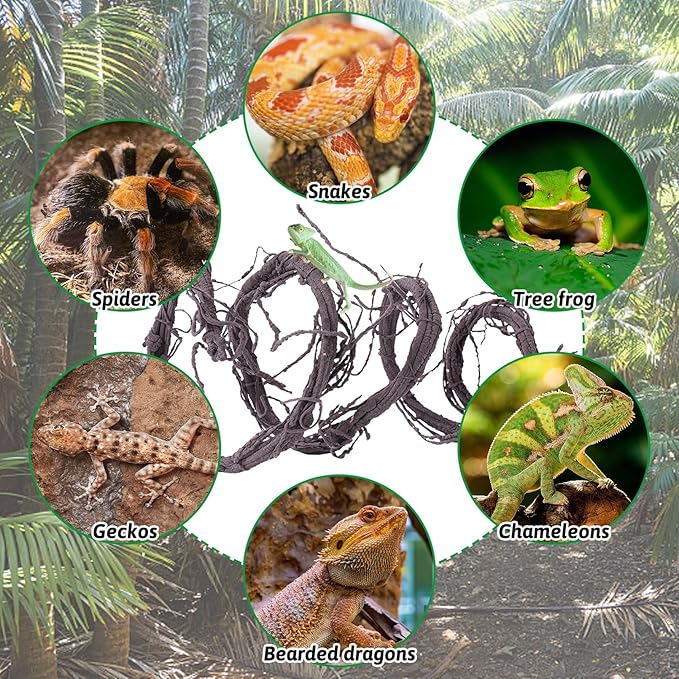 VCEPJH Large Reptile Vines Thick Terrarium Plants 118 Inches Long Flexible Climbing Branch Snake Tank Accessories Greenery Habitat Decor for Bearded Dragon Chameleon Gecko Frog Lizard (L)