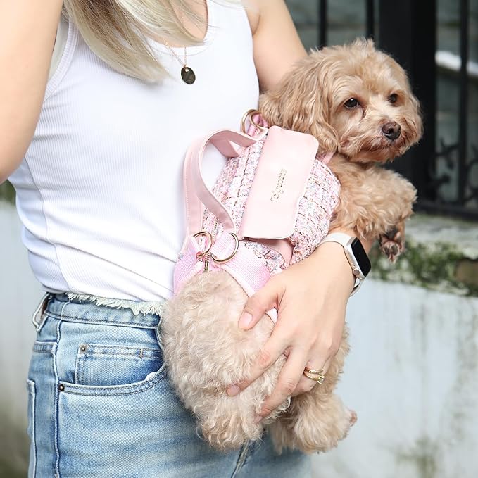 Dog Lift Harness Backpack for Small Dogs, Adjustable Straps Dog Sling Carrier for Hiking, Travel, Outdoor – Purple Large