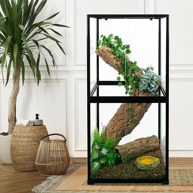 REPTIZOO 120 Gallon Tall Reptile Terrarium 24" x 24" x 48" Large Tempered Glass Reptile Tank, Front Opening Chameleon Cage with Top Screen Ventilation(Knock-Down)