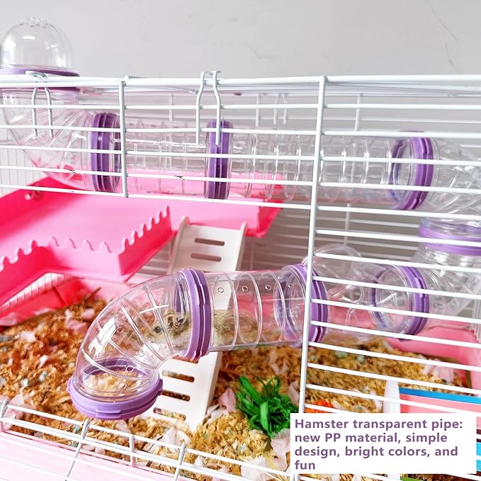 8PCS Hamster Tunnel Tube DIY Assorted Toy Transparent Adventure Pipe Playground Excercise Set for Mouse Syrian Hamster Gerbil (Purple)
