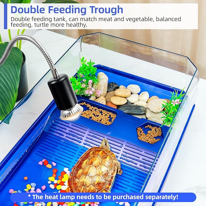 Turtle cage Tortoise Terrarium with Pump＆Filter with Shower Function Easy to Change Water and Clean Water for Turtle Horned Frog Hermit Crab (Blue, Medium)