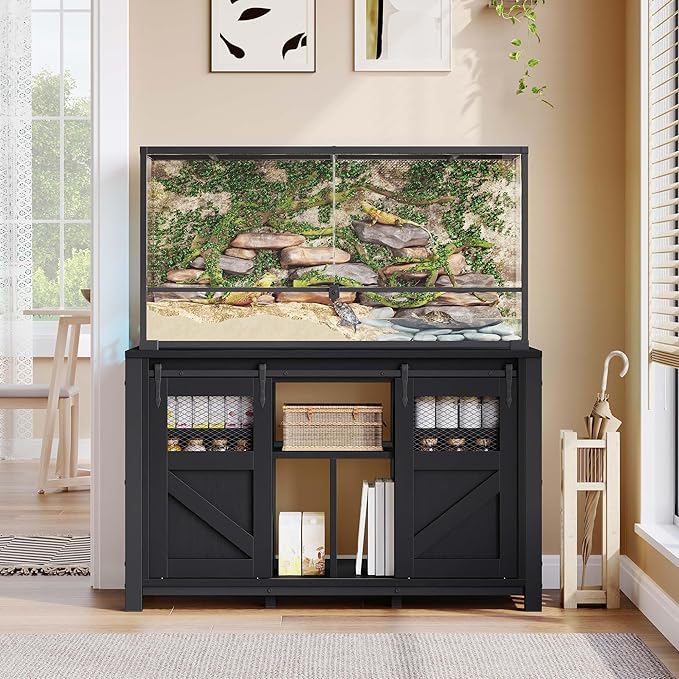 YITAHOME 120 Gallon Reptile Tank Stand with Power Outlets, Heavy Duty Large Reptile Tank Stand with Barn Door, Reptile Tank Turtle Terrariums Table for Accessories Storage,1100LBS Capacity
