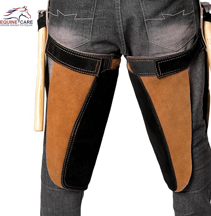 Equine Care Professional Farrier Apron - Premium Leather Farrier Chaps with EVA Foam Padding, Adjustable Ergonomic Fit, 2 Hoof Knife Pockets & 2 Nail Magnets, for Hoof Trimming & Horseshoeing Tasks.