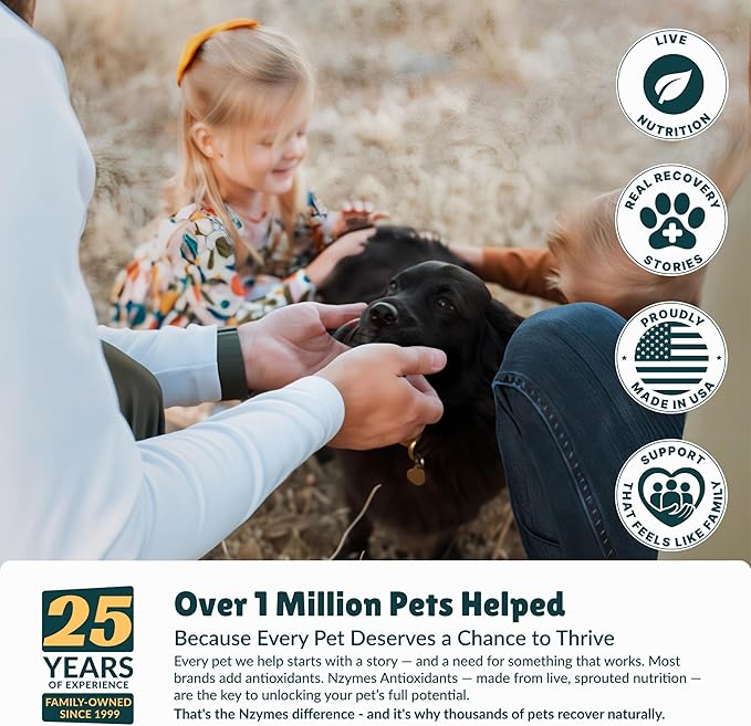 Nzymes® Antioxidant Treats - for Dogs Joints, HIPS, Paralysis, Skin, Coat, Hair Loss, Aging, Digestion, Neurological, Seizures - 120 Treats - Made in The USA