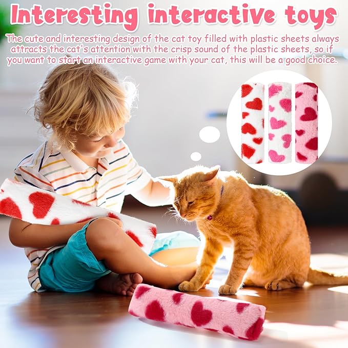 Civaner 6 Pcs Valentine's Day Cat Catnip Toys for Indoor Cat 10.6 Inch Kitten Kicker Stick Catnip Toy with Crinkle Sound Inside Interactive Soft Plush Kitten Pillow for Chew Exercise (Red White Pink)