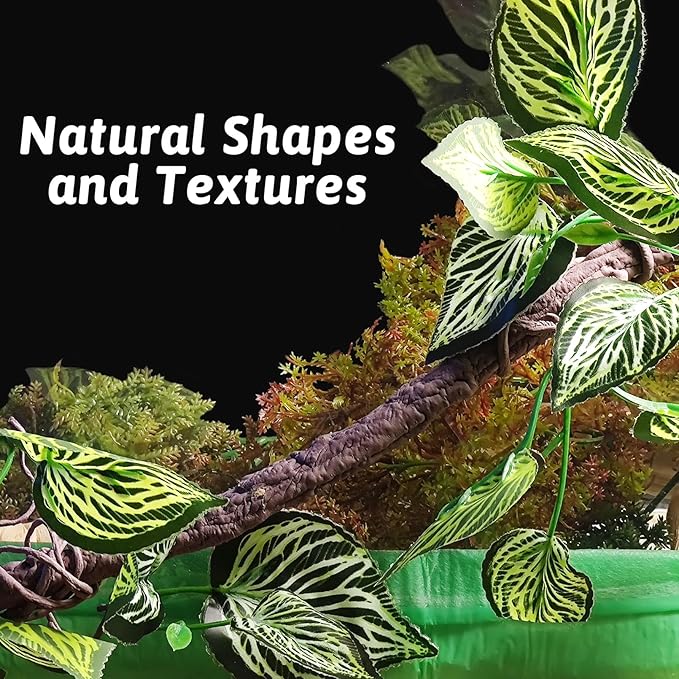 VCEPJH Reptile Climbing Branch Decor 2 Pcs Bendable Jungle Vine with Suction Cup Terrarium Plant Decoration for Gecko Bearded Dragons, Snake,Frogs, Chameleons Cage Accessories (T)