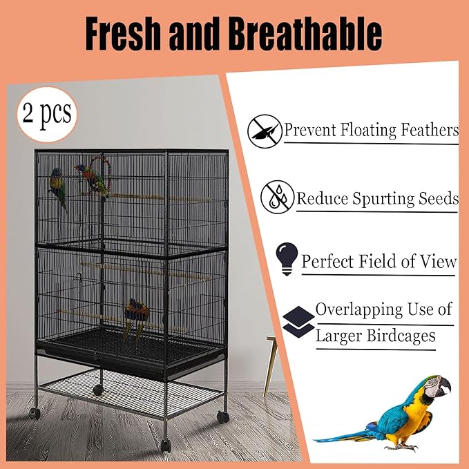 Bird Cage Seed Catcher,Large Birdcage Net Cover,Bird Cage Accessories for Parrot Parakeet Cockatiels Conures Macaw African Round Square Cages(118 * 31inch,2 PCS)
