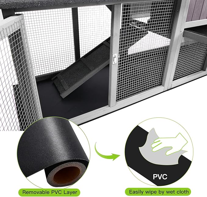Rabbit Hutch Indoor Outdoor Bunny Cage with Large Run,Chicken Coop Wooden Small Animal House Upgrade with Bottom PVC Layer,Waterproof Roof