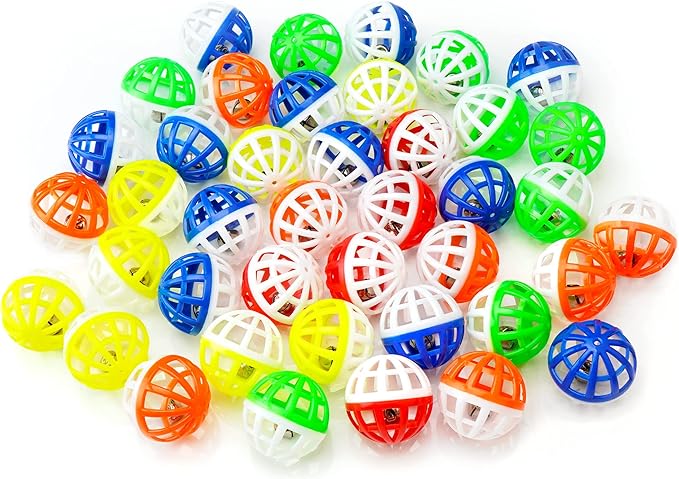 CHIWAVA 45PCS 1.6" Cat Toy Balls with Bells - Plastic Lattice Jingle Balls for Kittens, Interactive Chasing & Pounce Rattle Toys, Assorted Colors