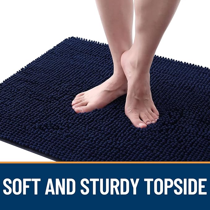 OLANLY Dog Door Mat Set 2-Piece 30x20, Absorbs Moisture and Dirt, Absorbent Non-Slip Washable Doormat, Quick Dry Chenille Mud Mat for Dogs, Entry Indoor Entryway Carpet for Inside Floor, Navy Blue