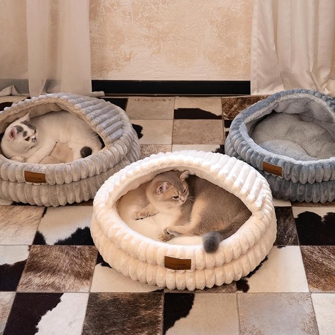 CHEERPALS Cat Bed for Indoor Cats, Washable Round Cat Bed Soft Fluffy Pet Bed for Kitty, Puppy and Small Dog(Khaki)