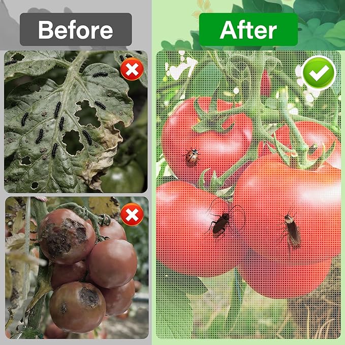 3 Pack Garden Bird Netting Plant Cover for Triangle Tomato Cage, 48"x13" Insect Bird Barrier Tomato Cage Net with Zipper & Drawstring, Tomato Trellis Netting Protection Cover for Protecting Plants