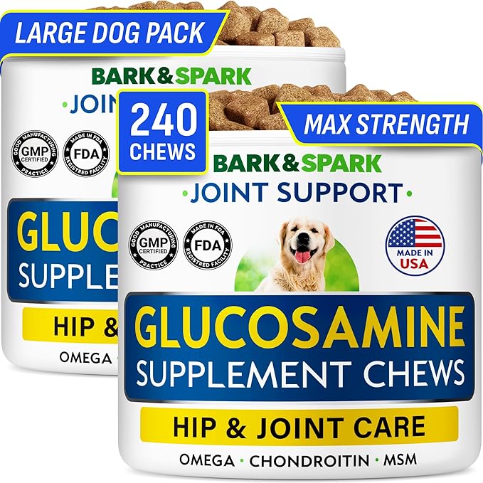 Glucosamine Chondroitin Dog Hip & Joint Supplement - Joint Pain Relief - Hip & Joint Chews for Dogs - Joint Support Large Breed - Senior Doggie Vitamin Pills Joint Health (240 Treats - Peanut Butter)