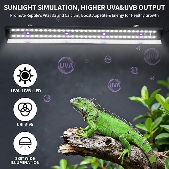 LED UVB Light for Reptiles, 16 inch UVA UVB Reptile Light Fixture with 4 Auto Ferguson Zone Modes & Dimming, 15W Aluminum Smart Habitat Lamp for Bearded Dragons, Turtles, Snakes, Leopard Geckos
