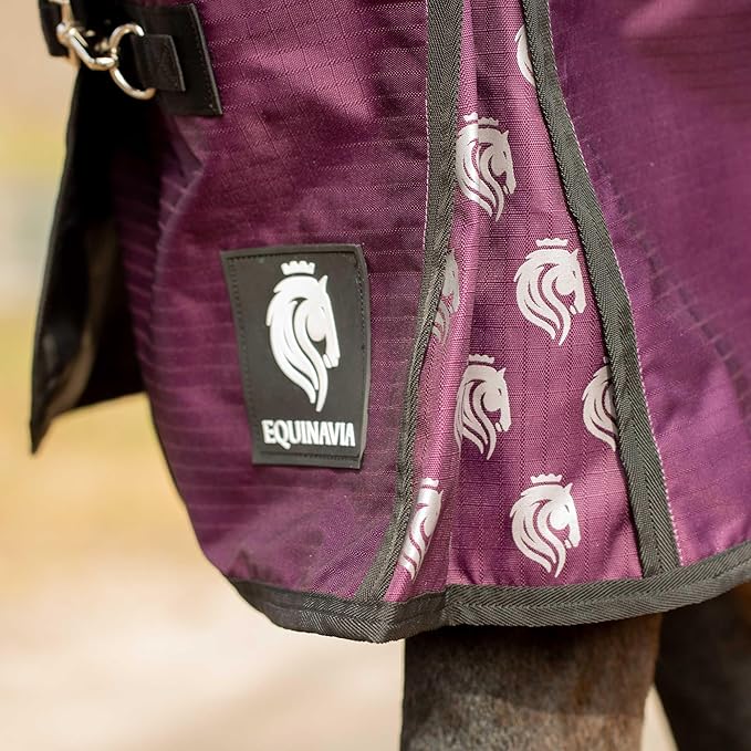 Equinavia Norse Lightweight 100g Fill Horse Rain Blanket | Waterproof Turnout Sheet - Black - 66 in - Plum Wine/Orchid Haze - 69 in