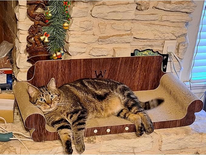 Extra Large Cat Scratcher Bed, 32 Inch Cat Scratching Board Cat Couch, Durable Cardboard Cat Scratcher Lounger, Modern Stylish Cats Bed for Indoor Cats, Furniture Protector
