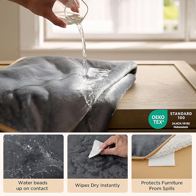 Bedsure Waterproof Blanket for Bed Intimacy- Sherpa Fleece Waterproof Dog Blankets for Large Dogs, Pet Blankets for Bed/Couch, Soft Plush Reversible Furniture Protector, Queen Size, 90"x86", Grey
