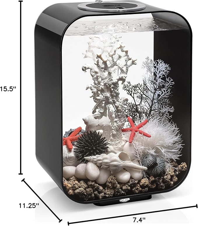 biOrb Life 15 Acrylic 4-Gallon Aquarium with White LED Lights Modern Compact Tank for Tabletop or Desktop Display, Black