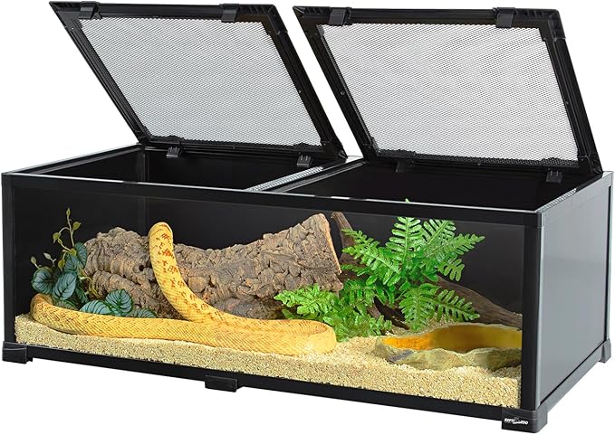 REPTIZOO 34 Gallon Glass Reptile Terrarium, 36" x 18"x 12" Wide & Low Reptile Tank Snake Terrarium with Double Top Cover Well Ventilation Terrarium for Scorpions, Spiders, Geckos, Snakes, Tortoises